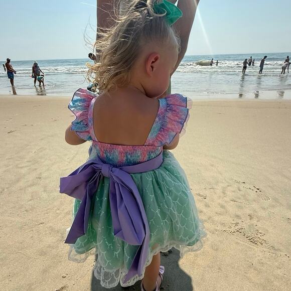 Oh Shana Handmade Mermaid Princess Dress 2T Sparkle Tulle Bow Built-In Petticoat - Picture 10 of 16